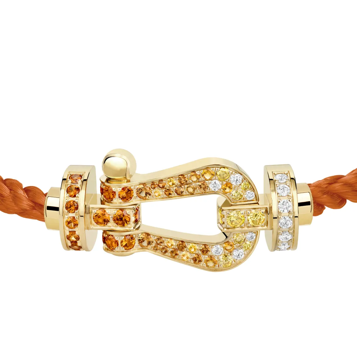 Roland-Garros Bracelets|Bracelets|FRED Force 10 buckle for - Large model 18K yellow gold diamond paved and colored stones