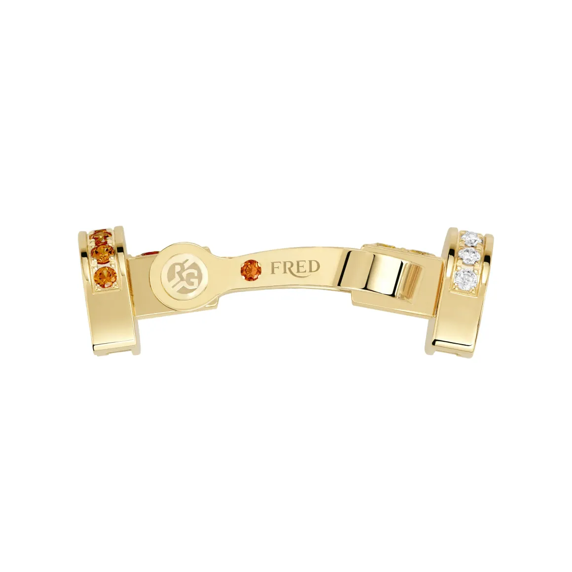Roland-Garros Bracelets|Bracelets|FRED Force 10 buckle for - Large model 18K yellow gold diamond paved and colored stones