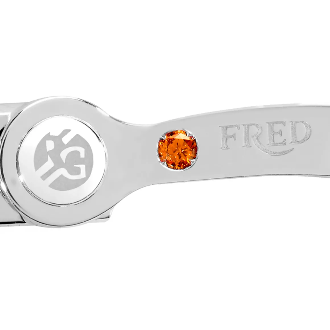 Roland-Garros Bracelets|Bracelets|FRED Force 10 buckle for - Large model 18K white and one mandarin garnet