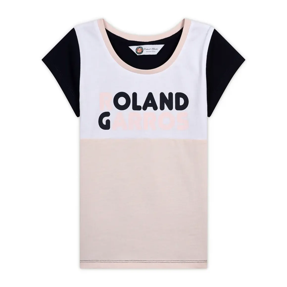 Roland-Garros Girls Outfit|Girl's Color Block Round Neck T-Shirt - pink and navy blue