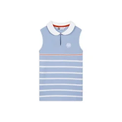 Roland-Garros Girls Outfit|Girl's sleeveless polo shirt with thin stripes Roland Garros - light blue