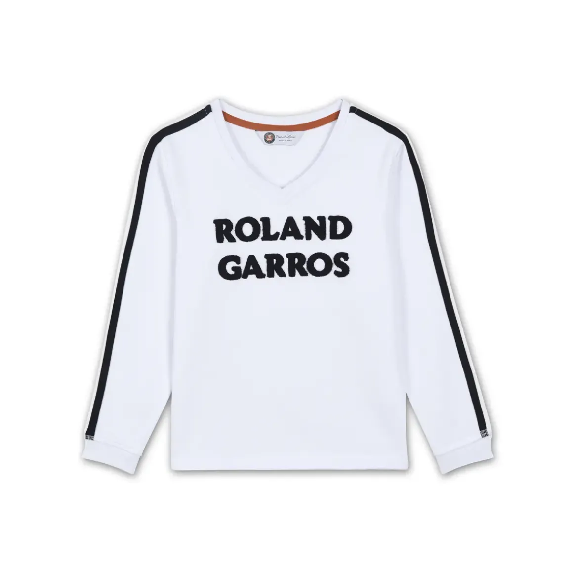 Roland-Garros Girls Outfit|Girl's V neck sweatshirt terry embroidery - white