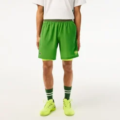 Roland-Garros Men Tennis Outfit|Men Tennis Outfits|Lacoste Sport Edition Men's Short for Roland Garros with integrated shorty - Green