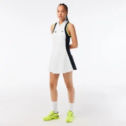 Roland-Garros Women Tennis Outfit|Women Tennis Outfits|Lacoste women's sleeveless dress for Roland Garros - White