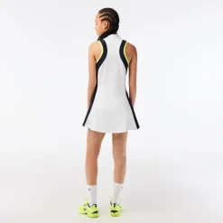 Roland-Garros Women Tennis Outfit|Women Tennis Outfits|Lacoste women's sleeveless dress for Roland Garros - White