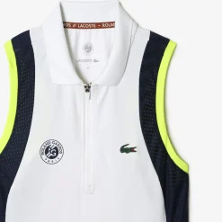 Roland-Garros Women Tennis Outfit|Women Tennis Outfits|Lacoste women's sleeveless dress for Roland Garros - White