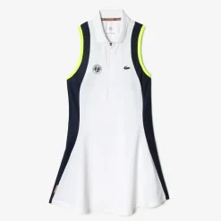 Roland-Garros Women Tennis Outfit|Women Tennis Outfits|Lacoste women's sleeveless dress for Roland Garros - White