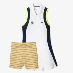 Roland-Garros Women Tennis Outfit|Women Tennis Outfits|Lacoste women's sleeveless dress for Roland Garros - White