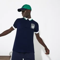 Roland-Garros Polos|Lacoste x Roland Garros cotton polo shirt with plant motif - navy blue
