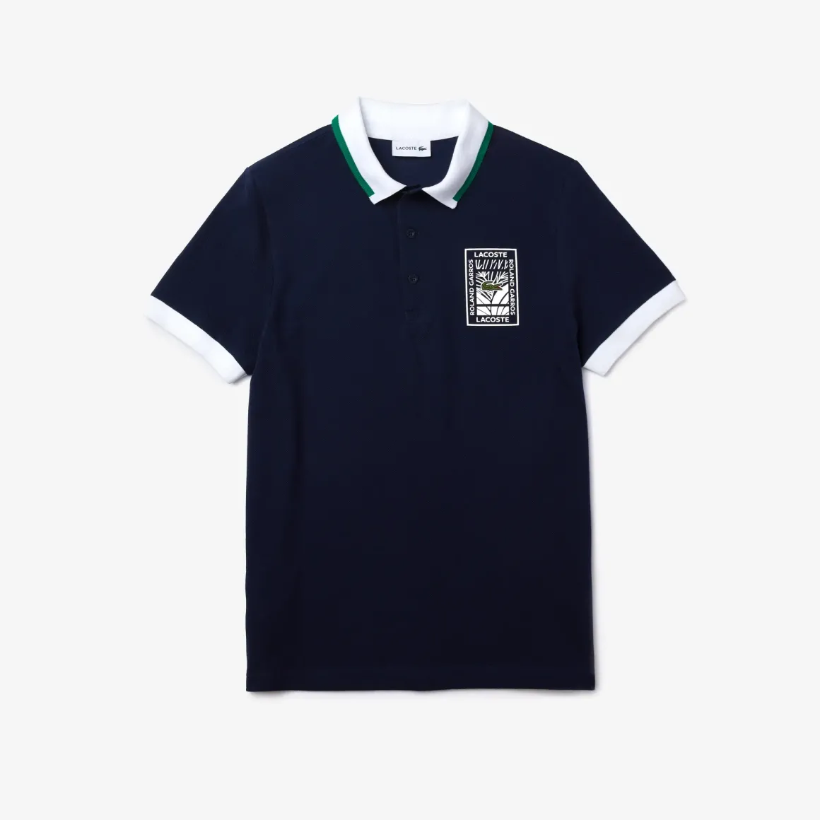 Roland-Garros Polos|Lacoste x Roland Garros cotton polo shirt with plant motif - navy blue