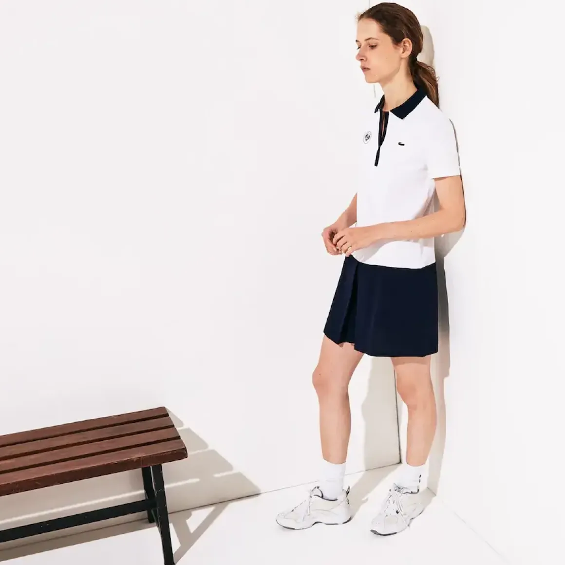Roland-Garros Women Tennis Outfit|Women Tennis Outfits|Lacoste x Roland Garros two-tone cotton polo shirt dress - multicoloured