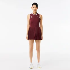 Roland-Garros Women Tennis Outfit|Women Tennis Outfits|Lacoste x Women's Performance Dress - Burgundy and White