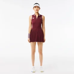 Roland-Garros Women Tennis Outfit|Women Tennis Outfits|Lacoste x Women's Performance Dress - Burgundy and White