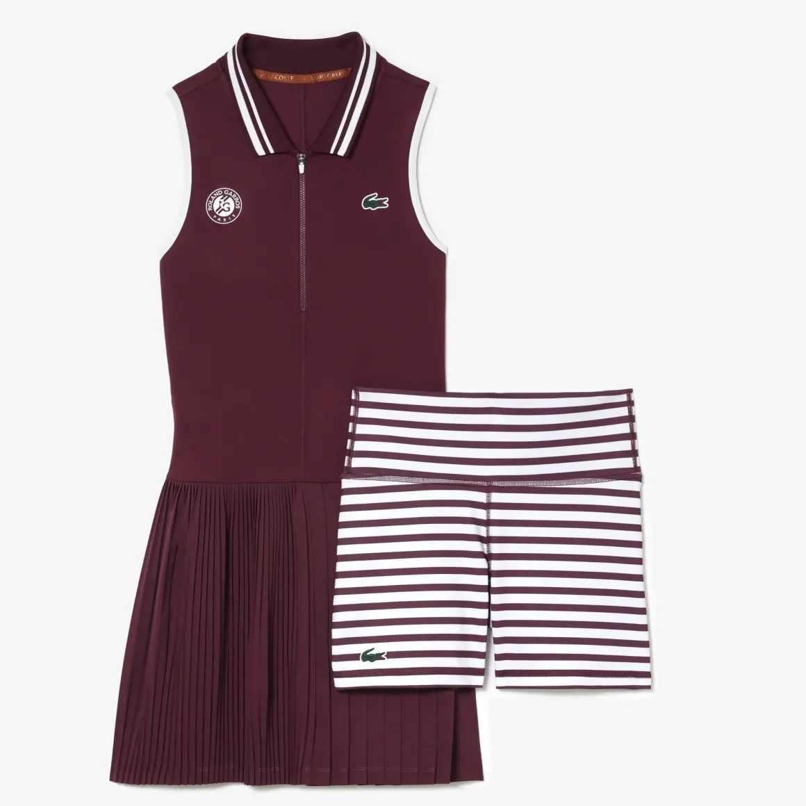 Roland-Garros Women Tennis Outfit|Women Tennis Outfits|Lacoste x Women's Performance Dress - Burgundy and White