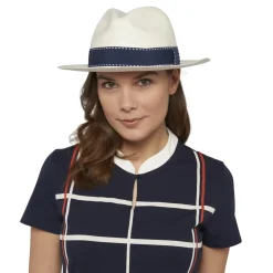Roland-Garros Caps & Hats|Panama Hat True Unisex Ribbon Seam Sealed - Ivory and Navy