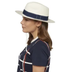 Roland-Garros Caps & Hats|Panama Hat True Unisex Ribbon Seam Sealed - Ivory and Navy