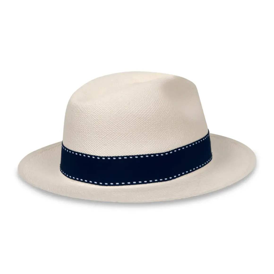 Roland-Garros Caps & Hats|Panama Hat True Unisex Ribbon Seam Sealed - Ivory and Navy