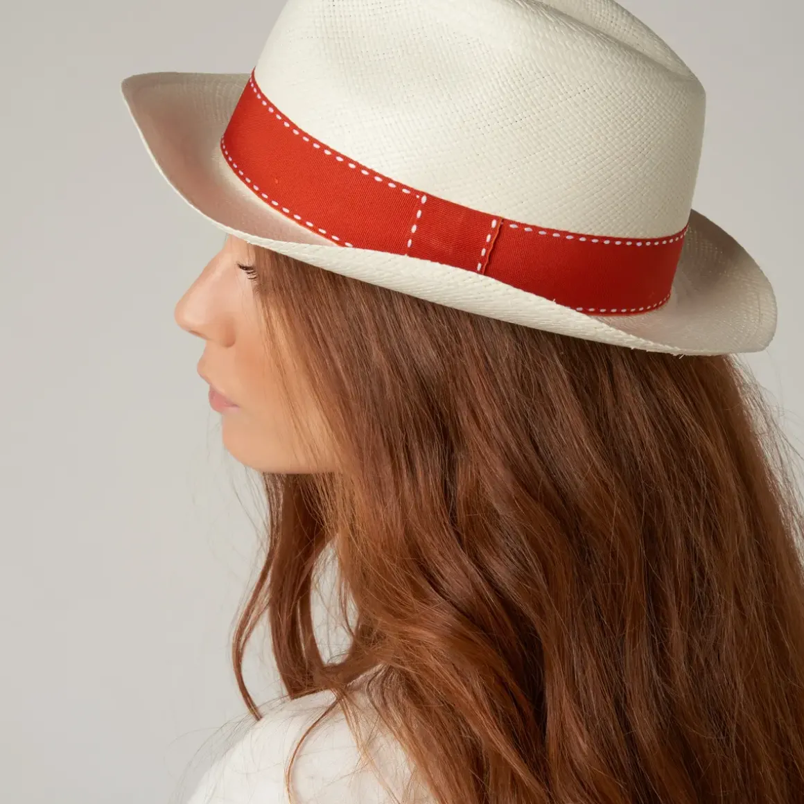 Roland-Garros Caps & Hats|Panama Hat True Unisex Ribbon Seam Sealed - Ivory and clay