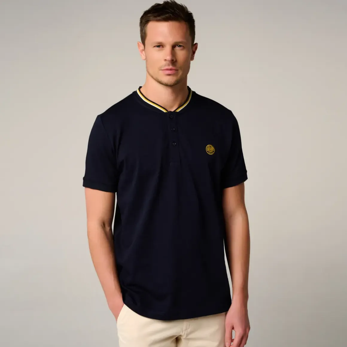 Roland-Garros Polos|Heritage Mao Collar Men's Polo - Navy