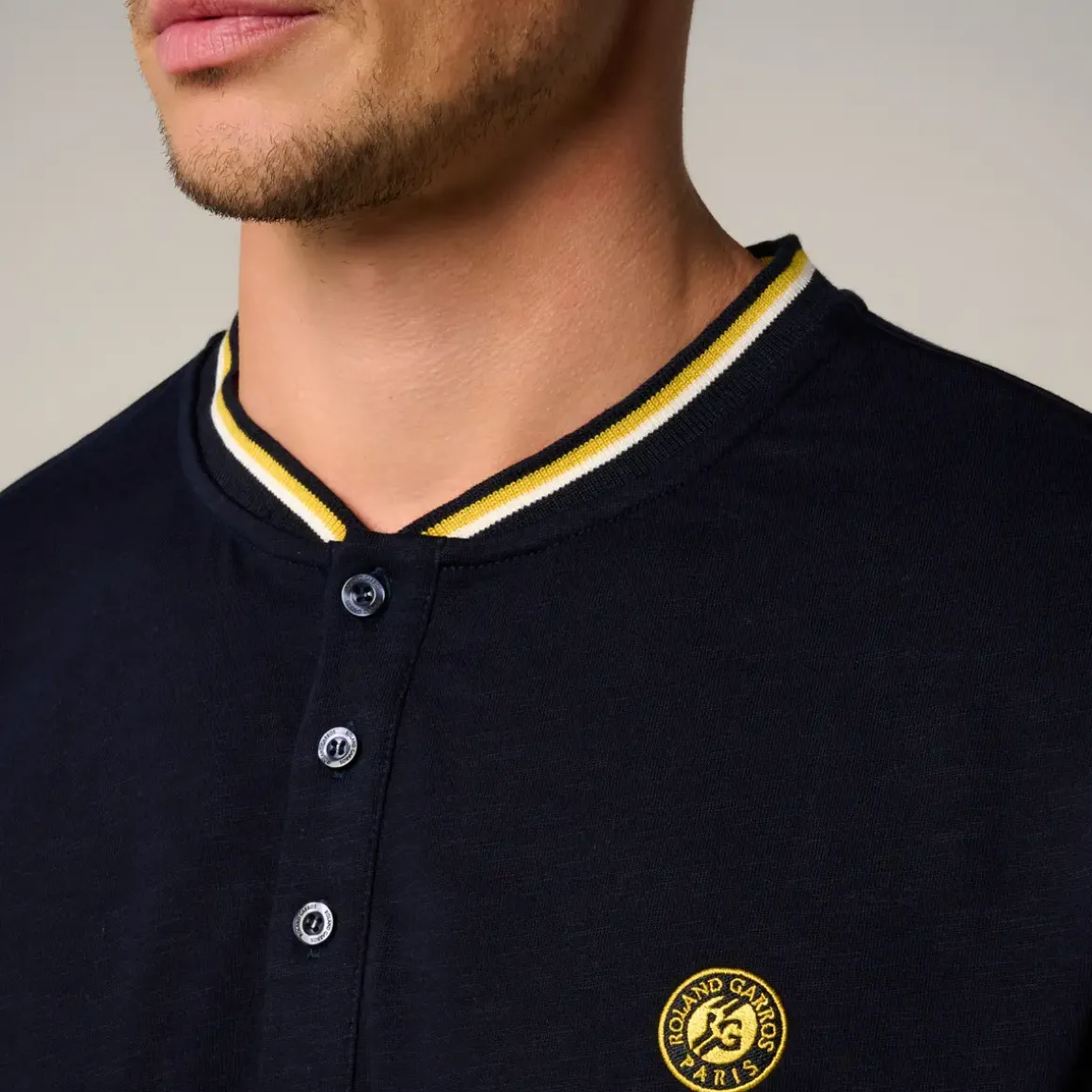 Roland-Garros Polos|Heritage Mao Collar Men's Polo - Navy