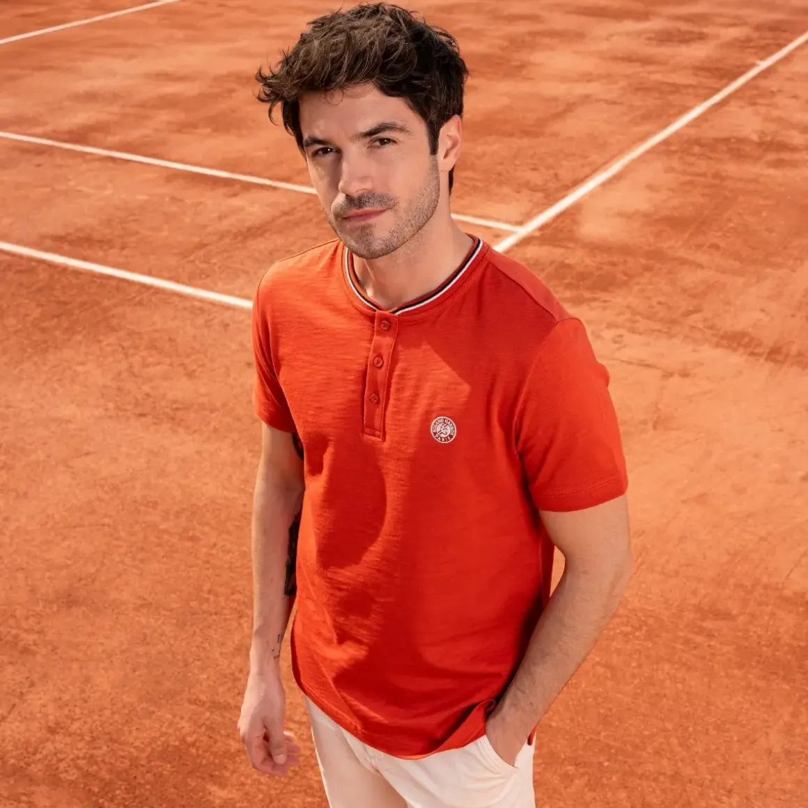 Roland-Garros Polos|Heritage Mao Collar Men's Polo - Clay
