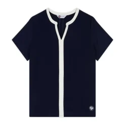 Roland-Garros Polos & Shirts|women's blouse with short sleeves and ecru central band - navy