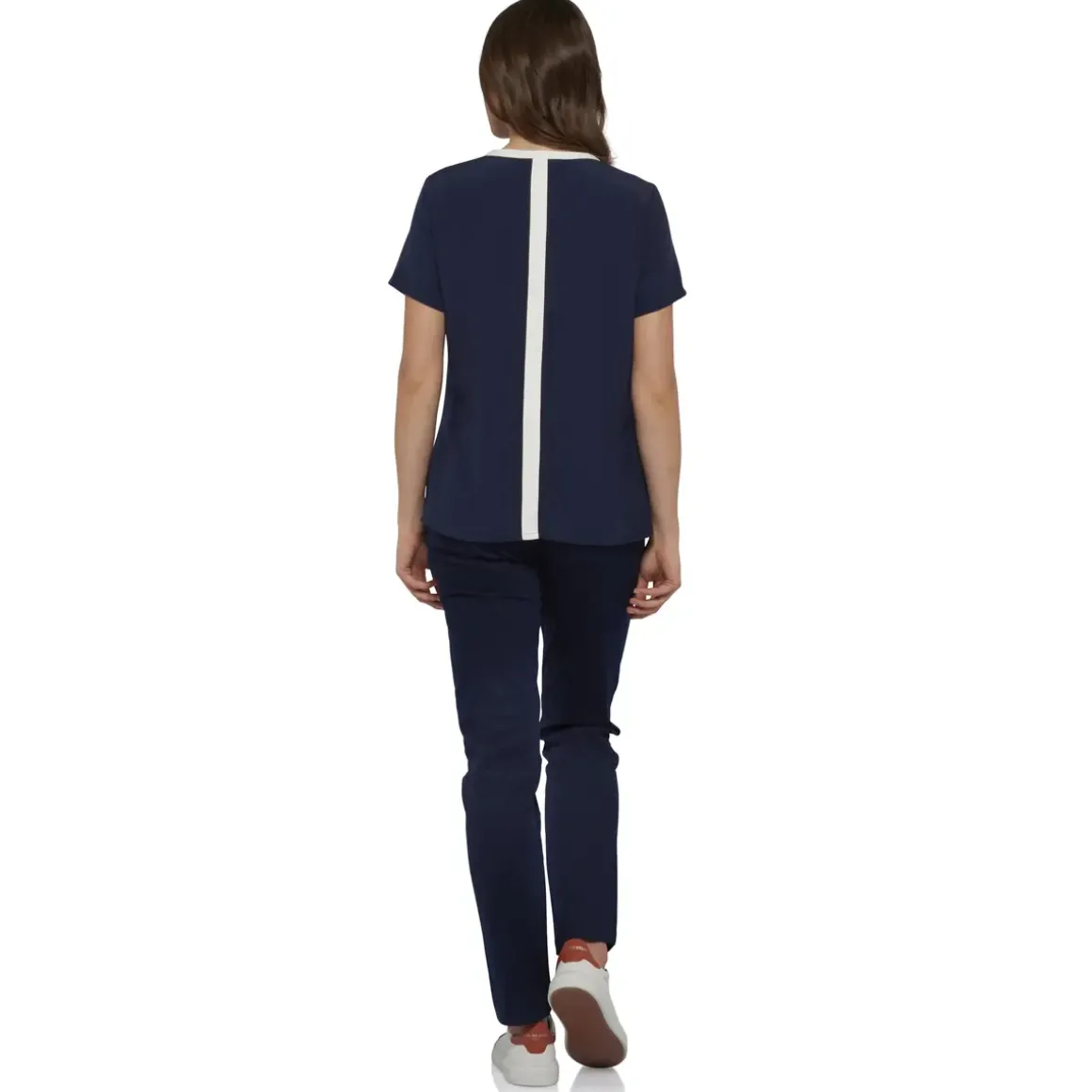 Roland-Garros Polos & Shirts|women's blouse with short sleeves and ecru central band - navy