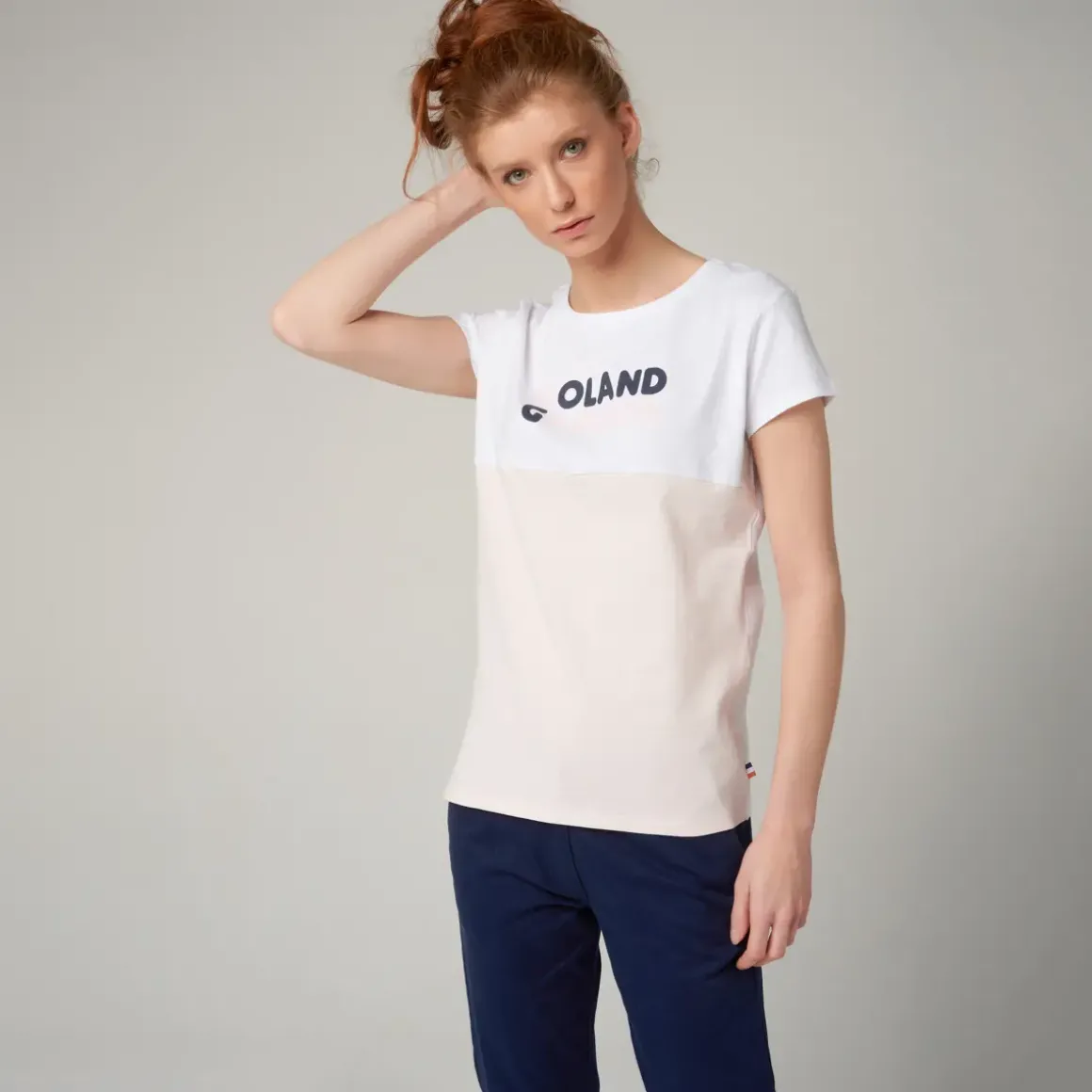 Roland-Garros T-shirts & Tank Tops|Woman's Color Block Round Neck T-Shirt - pink and white