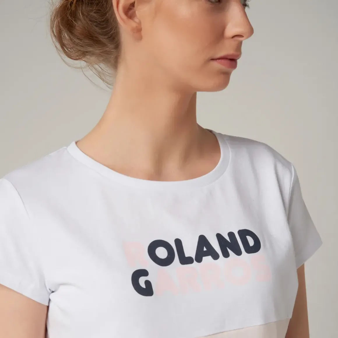 Roland-Garros T-shirts & Tank Tops|Woman's Color Block Round Neck T-Shirt - pink and white